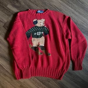 Polo Ralph Lauren Red knit Teddy Bear Skiing Sweater size M